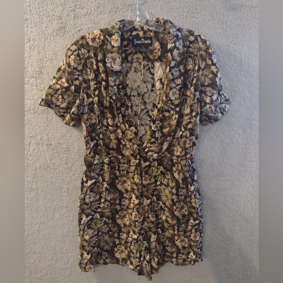 Vintage Jamie Brooke One Piece Romper Women M Dark Brown Floral Functional - Picture 1 of 9